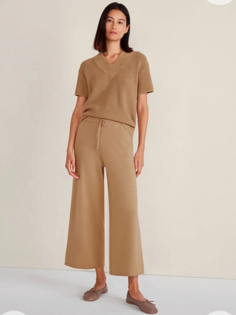 Haven Well Within Organic Cotton V-Neck Sweater in Camel Size Medium - Picture 2 of 6